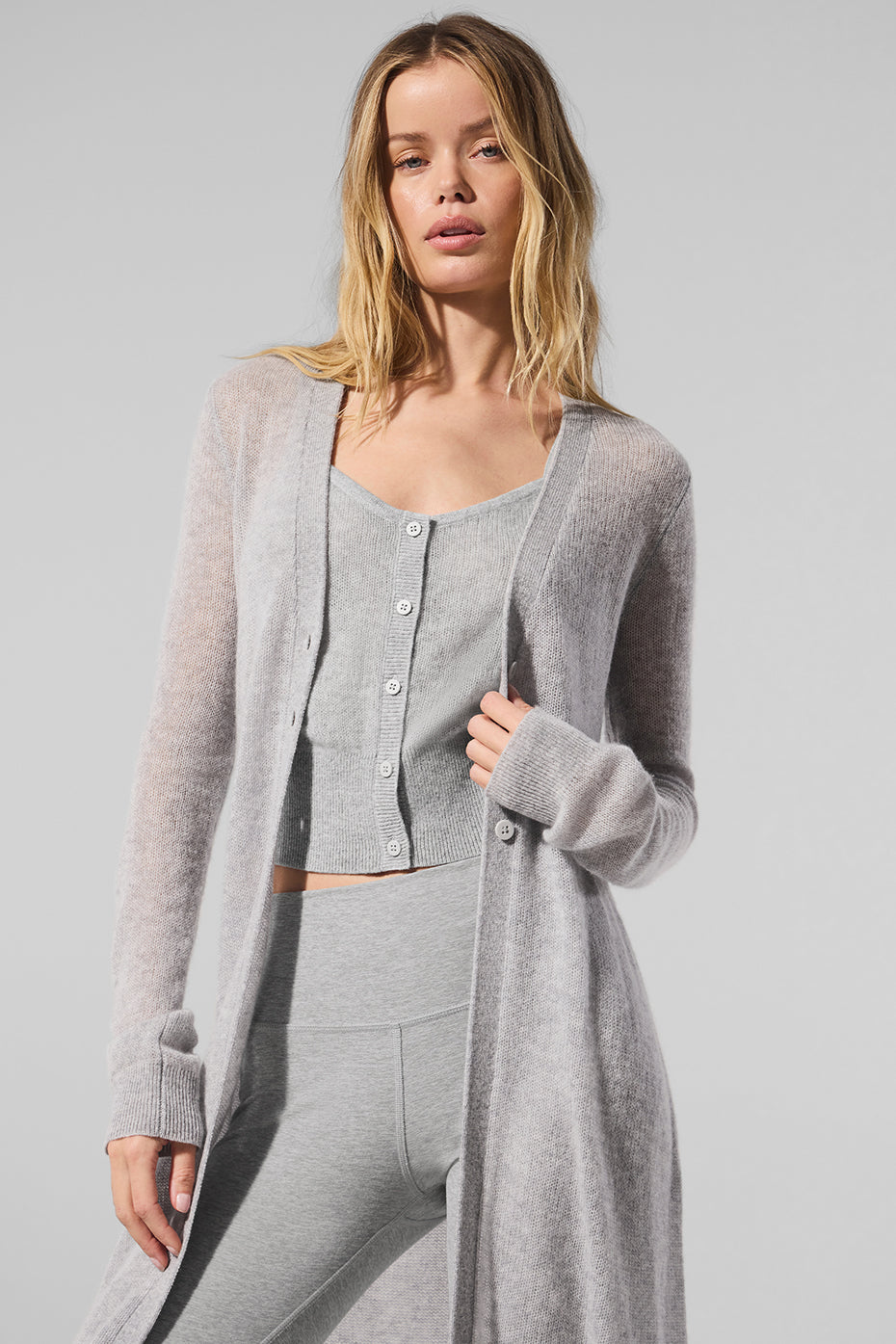 Sheer Cashmere Long Cardigan - Athletic Heather Grey - Image 3