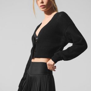 Sheer Cashmere Cropped Cardigan - Black