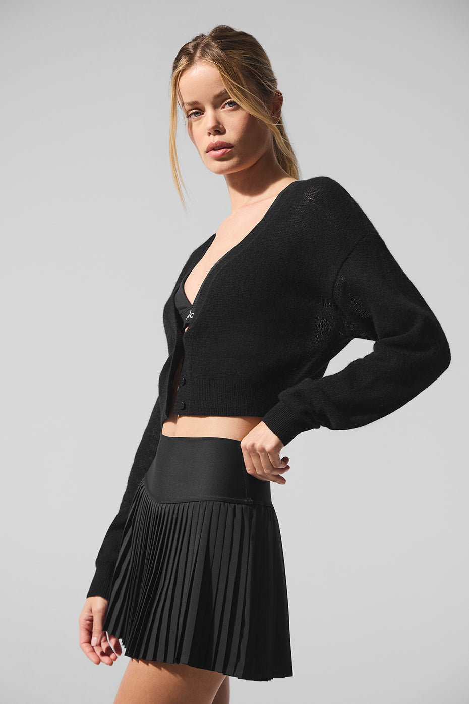 Sheer Cashmere Cropped Cardigan - Black