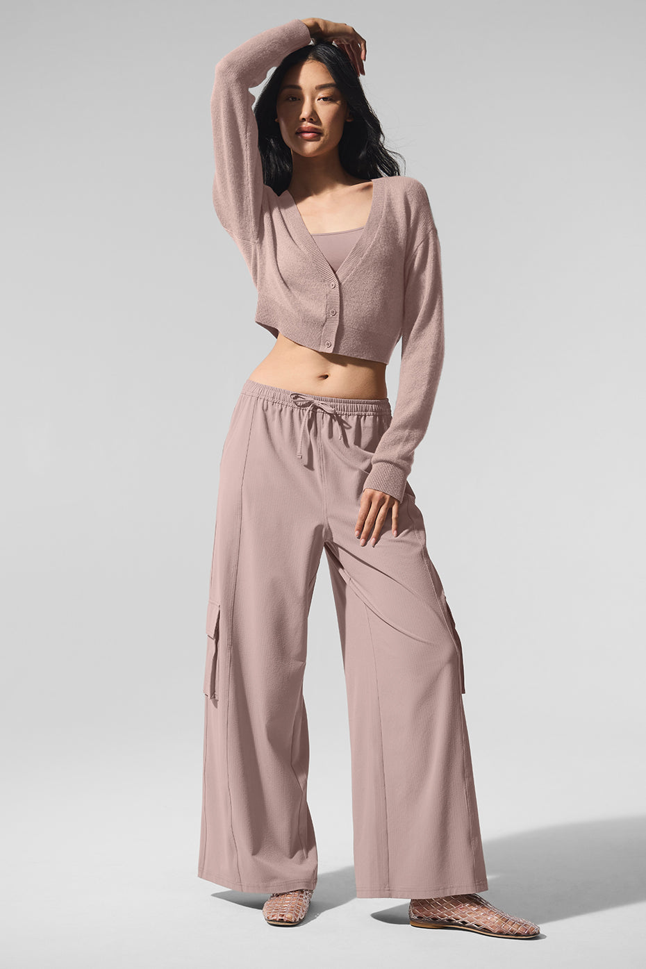 Sheer Cashmere Cropped Cardigan - Taupe - Image 4