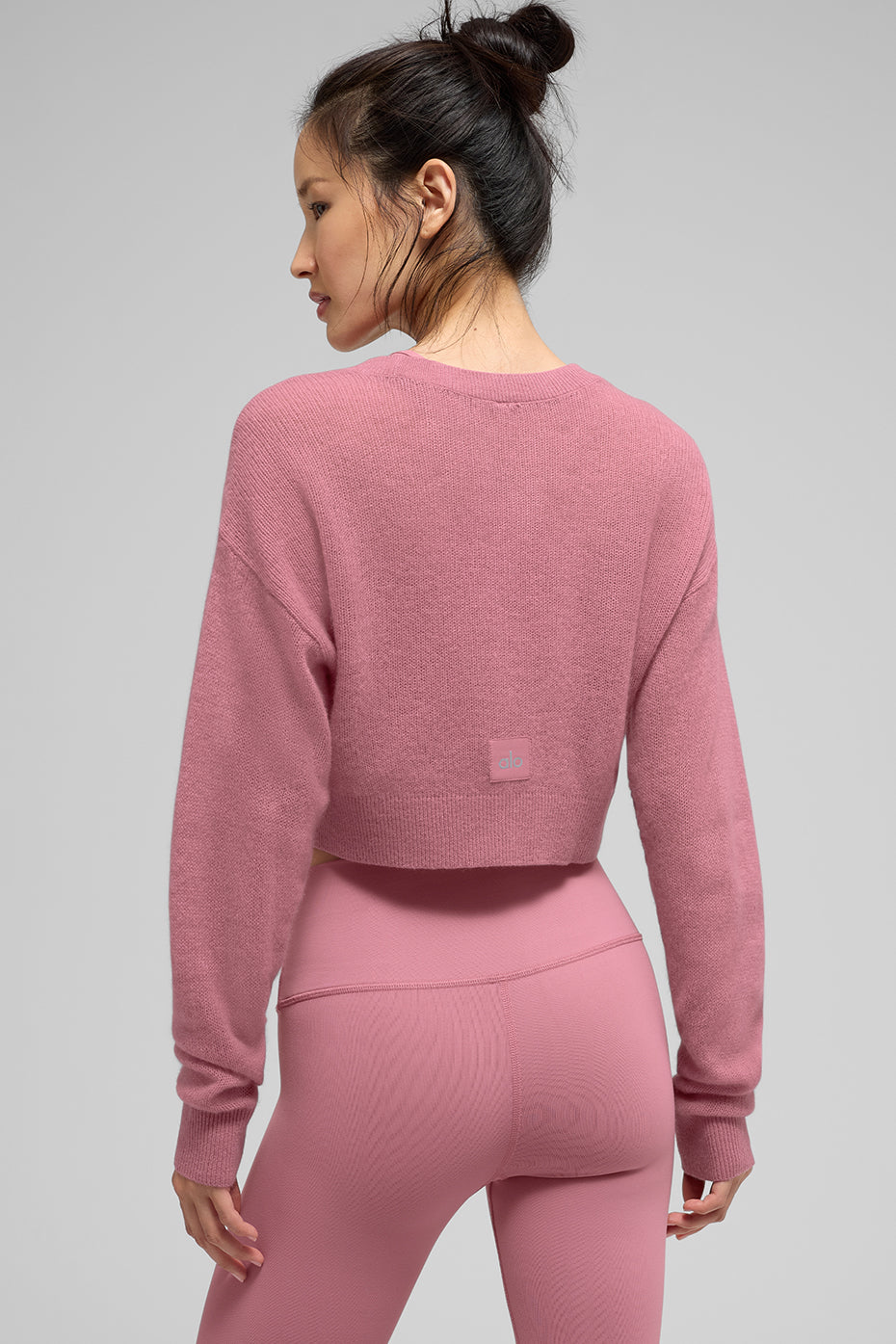Sheer Cashmere Cropped Cardigan - Pink Wild Rose - Image 2