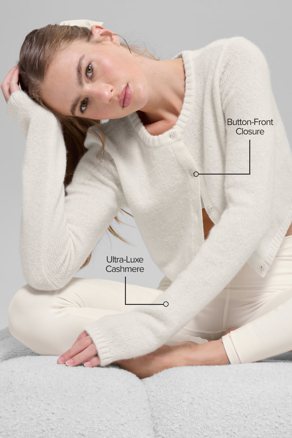Cashmere New Class Cropped Cardigan - Ivory - Image 2