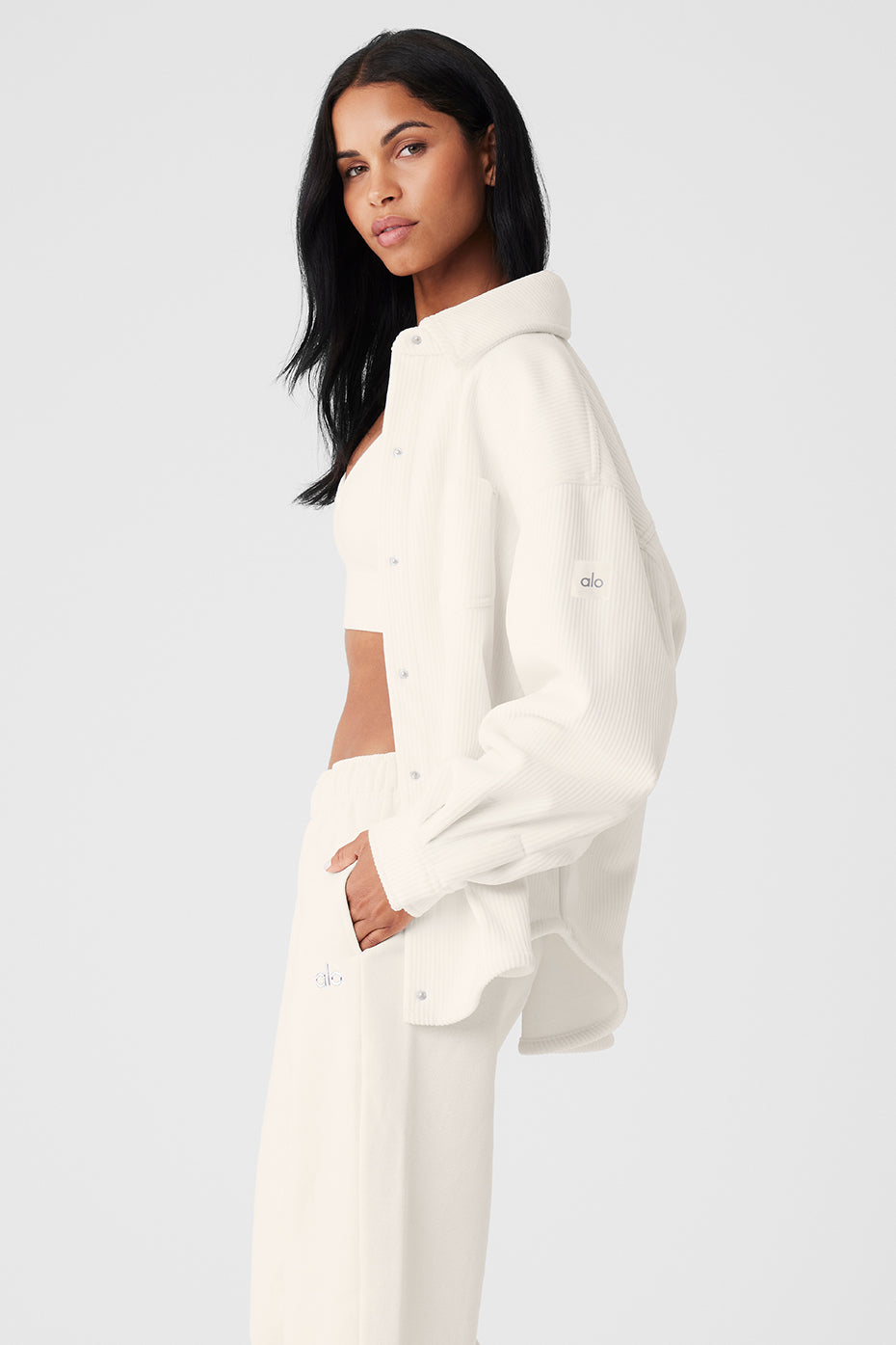 Ribbed Velour Mountain Side Shacket - Ivory - Image 3