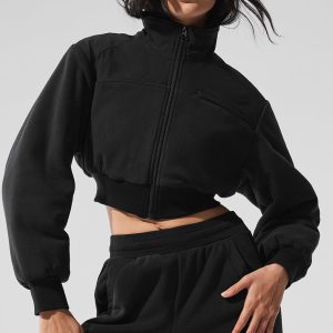 Polar Fleece Cropped Wintry Mix Jacket - Black