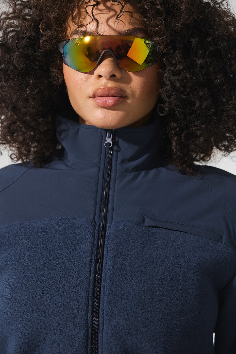 Polar Fleece Cropped Wintry Mix Jacket - Navy - Image 3