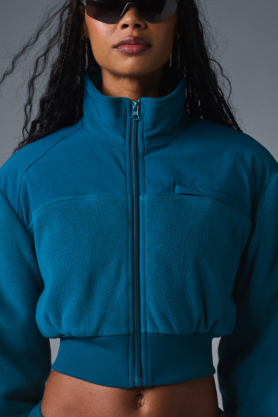 Polar Fleece Cropped Wintry Mix Jacket - Eclipse Blue - Image 4