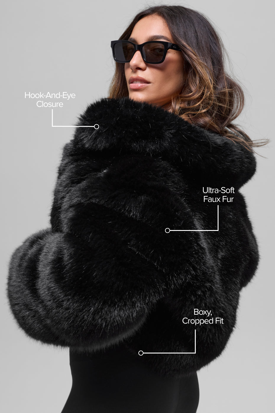 Opulent Faux Fur Cropped Jacket - Black - Image 2