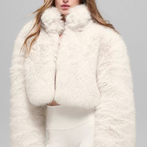 Opulent Faux Fur Cropped Jacket - Ivory