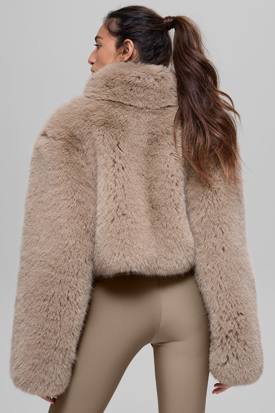 Opulent Faux Fur Cropped Jacket - Oat - Image 4