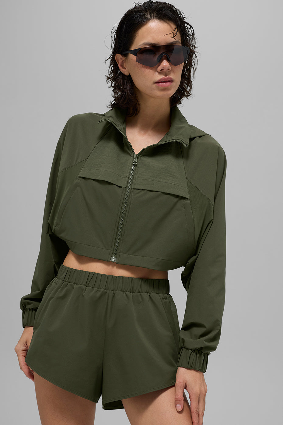 Cropped Playmaker Jacket - Green Olive - Image 4