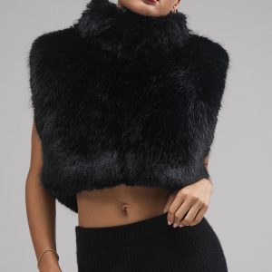 Opulent Faux Fur Cropped Vest - Black