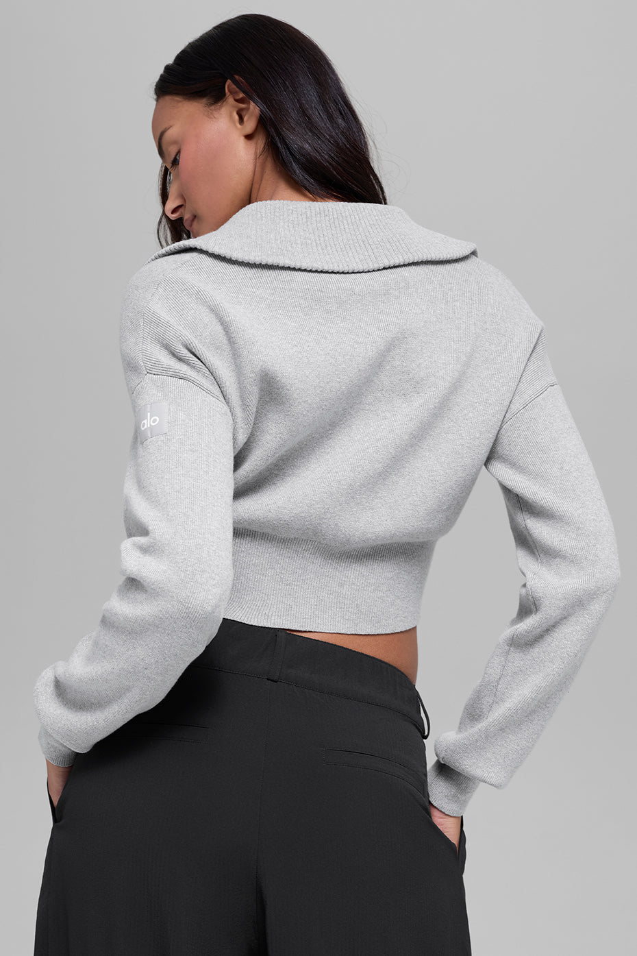 Scholar Knit Cropped Full Zip Jacket - Athletic Heather Grey - Image 2