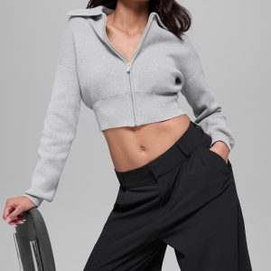 Scholar Knit Cropped Full Zip Jacket - Athletic Heather Grey