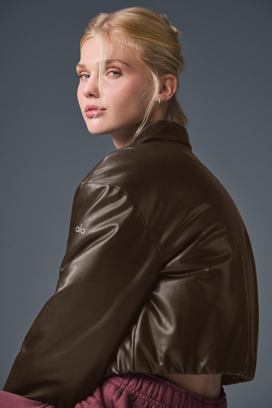 Faux Leather Cropped Premier Bomber - Espresso - Image 5