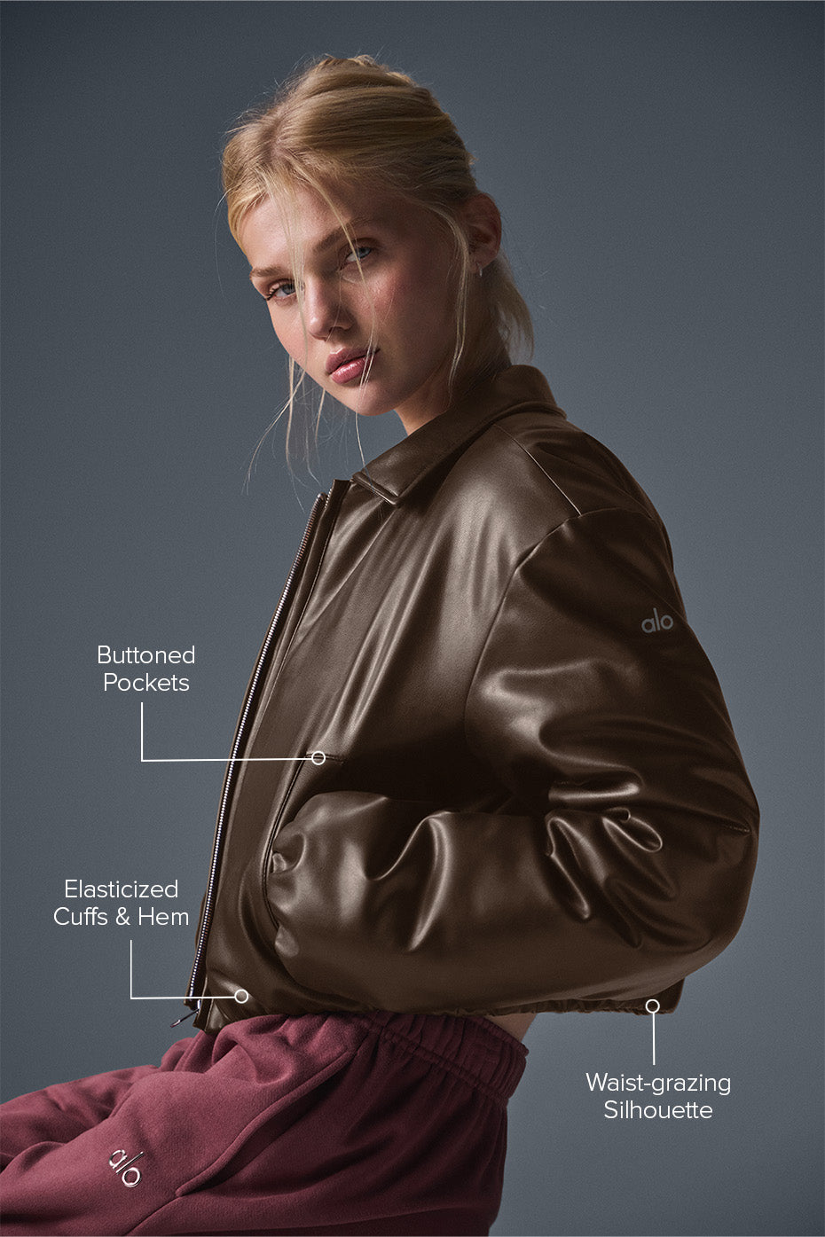 Faux Leather Cropped Premier Bomber - Espresso - Image 2