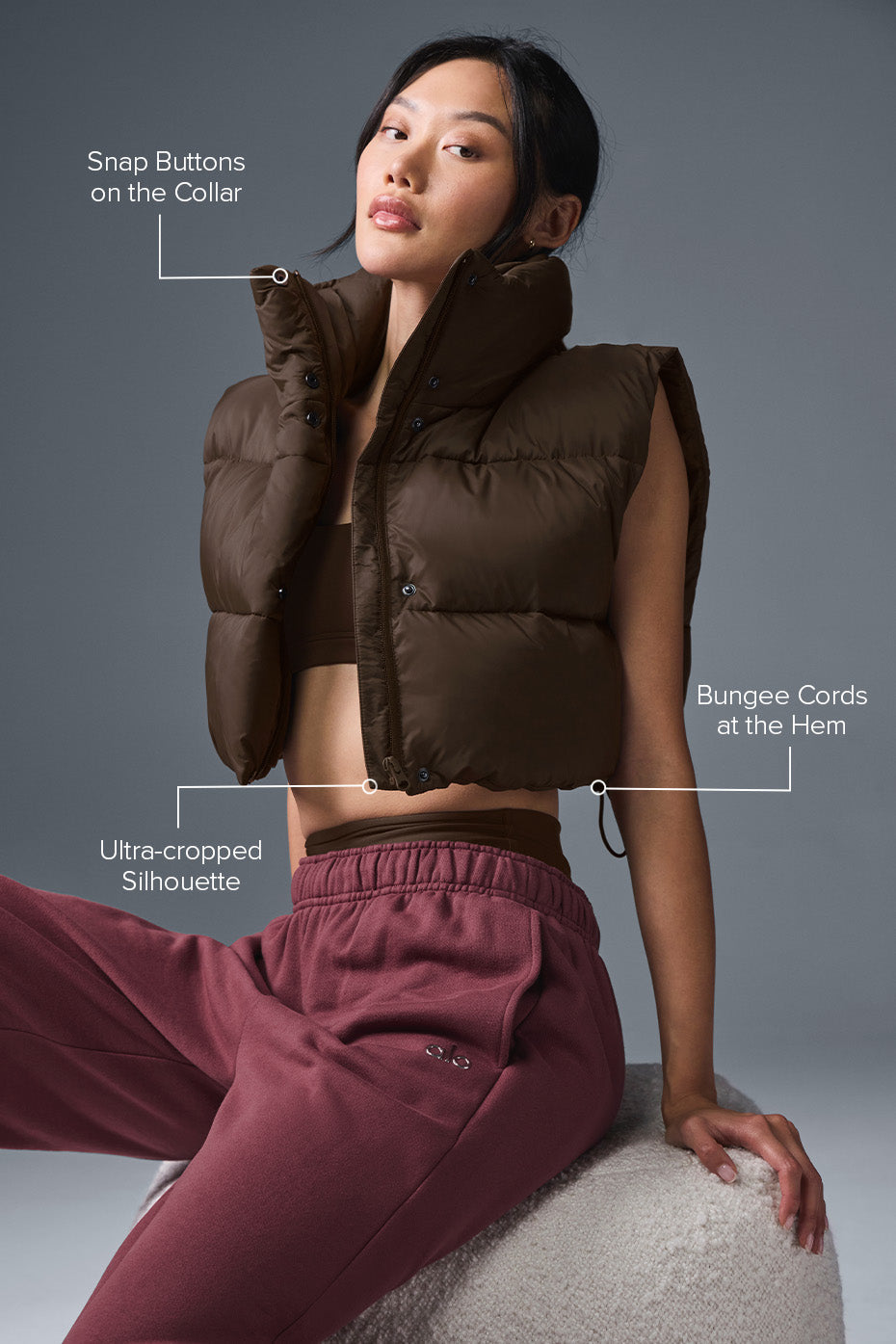 Cropped Gold Rush Puffer Vest - Espresso - Image 2