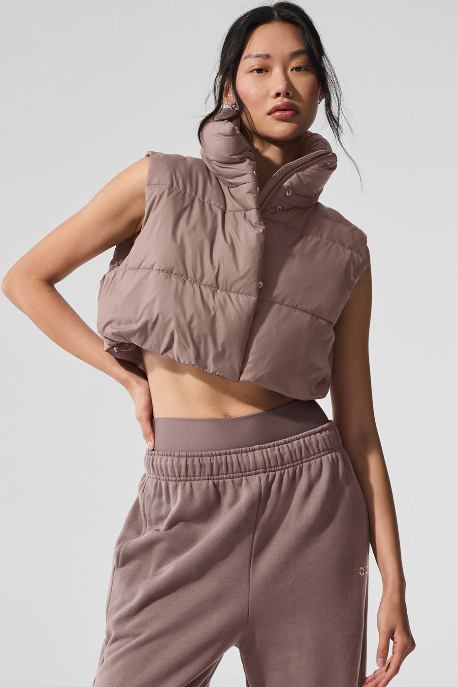 Cropped Gold Rush Puffer Vest - Mushroom - Image 5