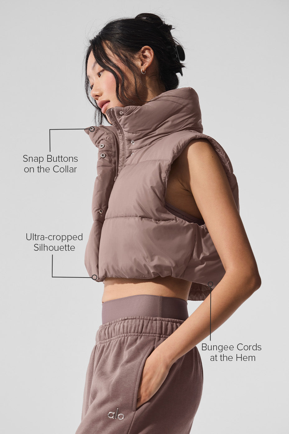 Cropped Gold Rush Puffer Vest - Mushroom - Image 2