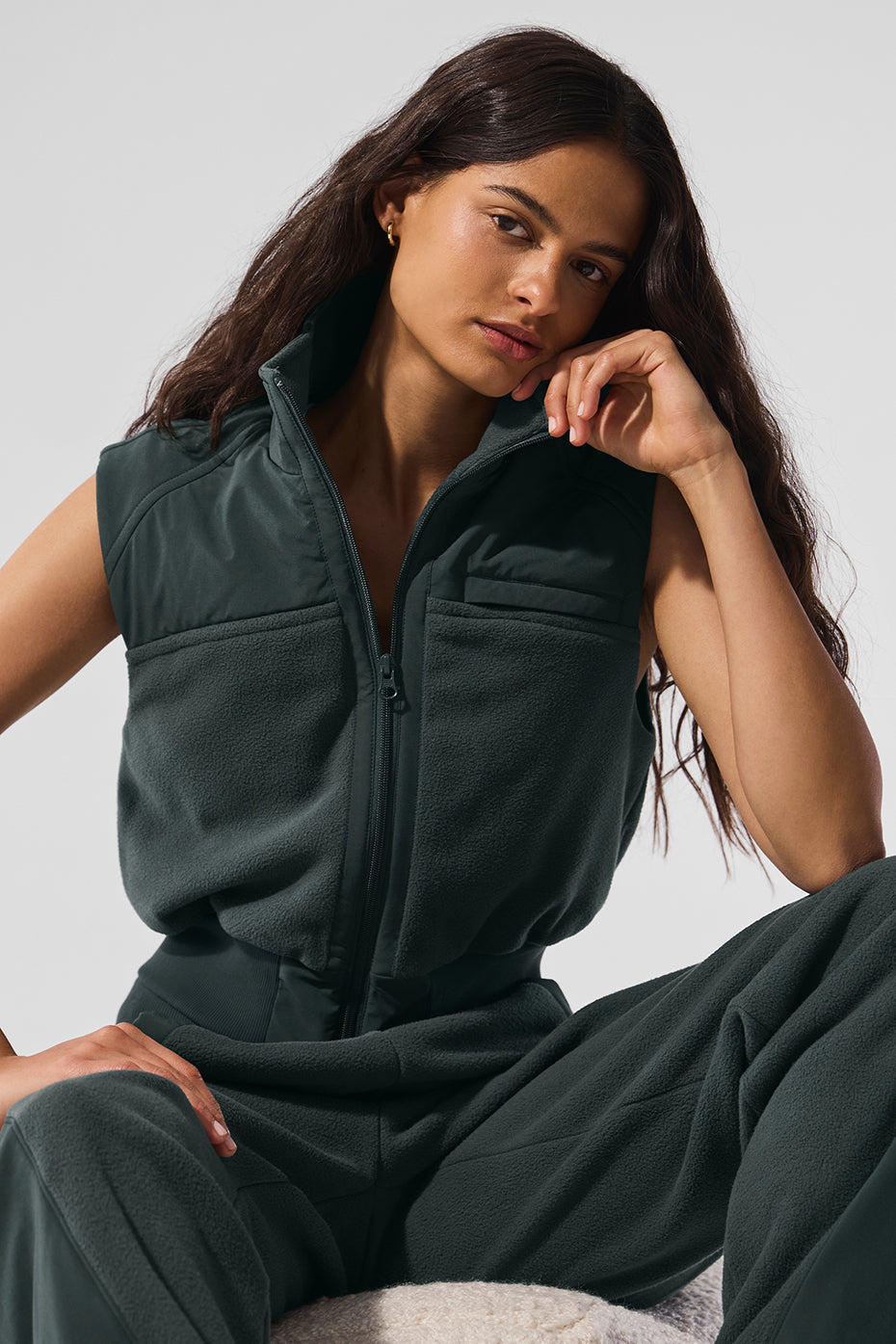 Polar Fleece Wintry Mix Vest - Charcoal Green - Image 6