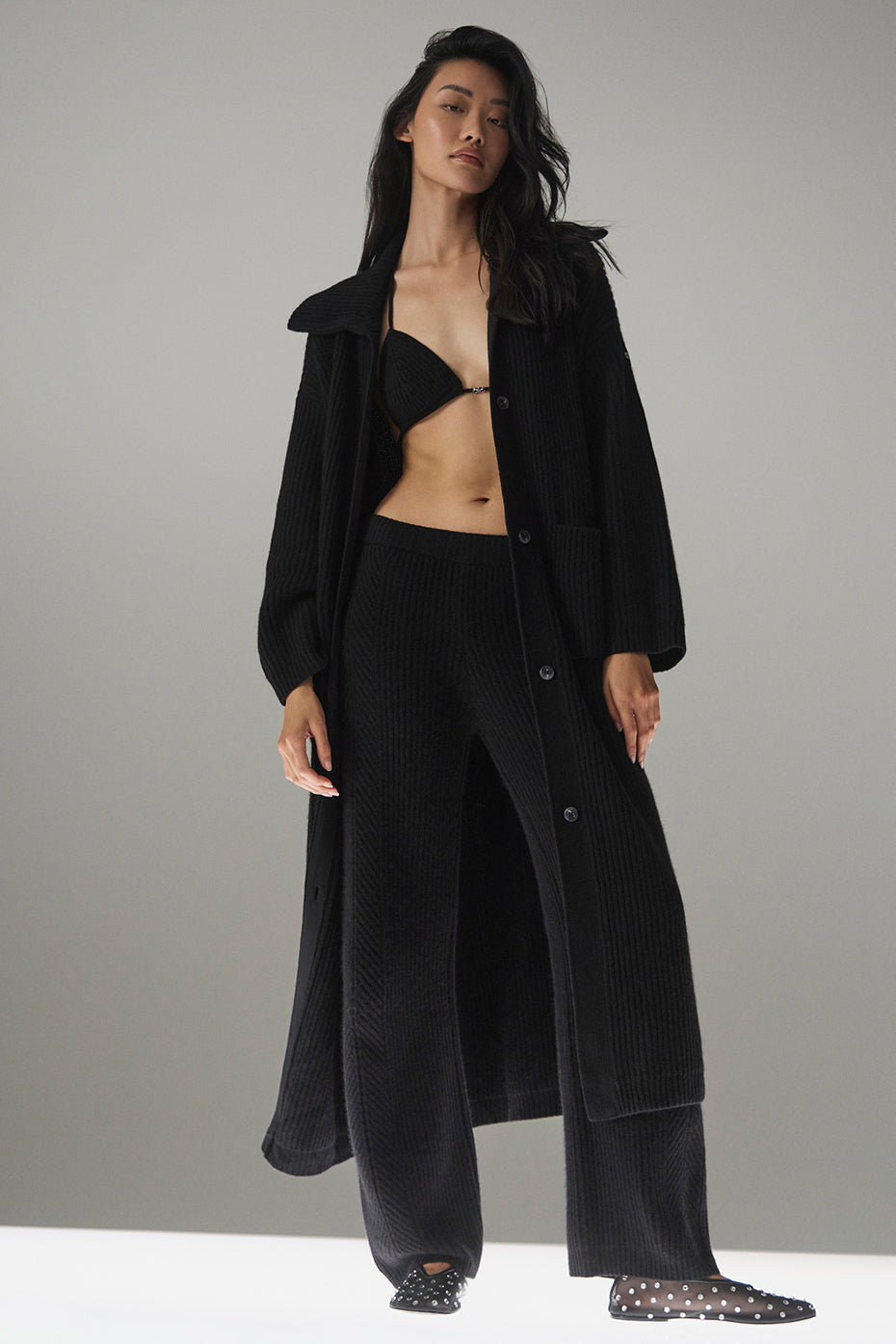 Cashmere Northstar Long Cardigan - Black