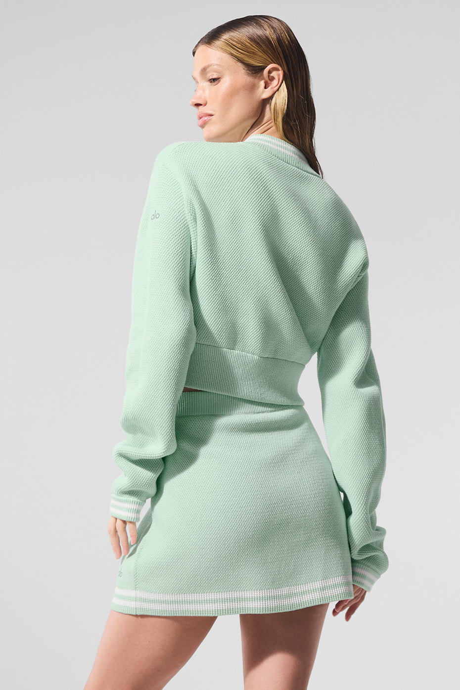 Tennis Club Sweater Knit Full Zip Jacket - Spearmint/White - Image 3