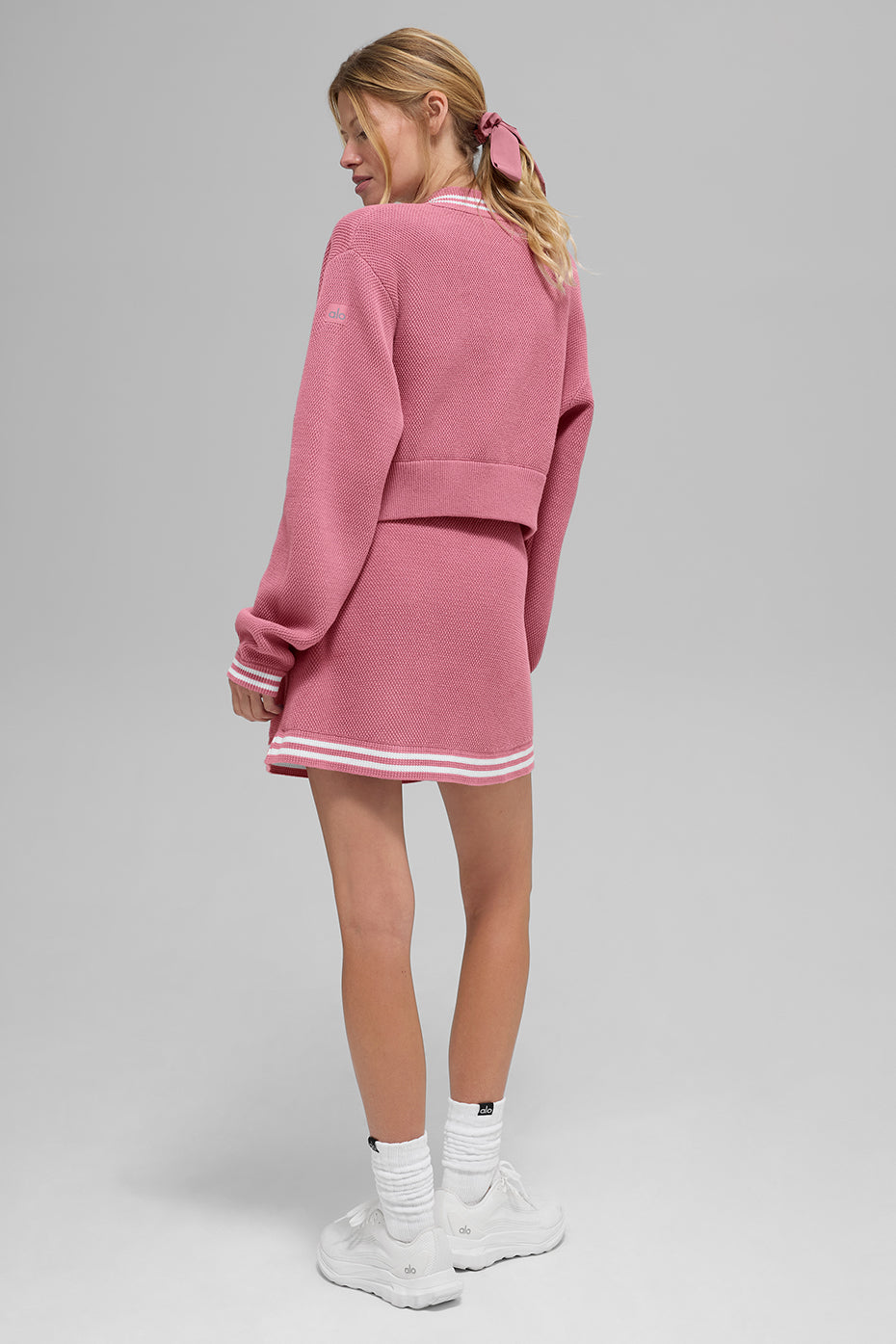 Tennis Club Sweater Knit Full Zip Jacket - Pink Wild Rose/White - Image 5
