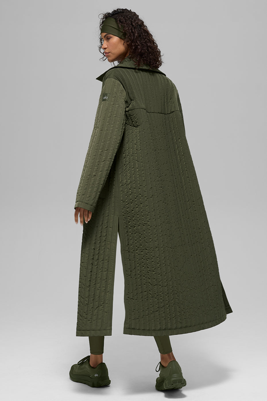 Quilted Skyline Long Coat - Green Olive - Image 3
