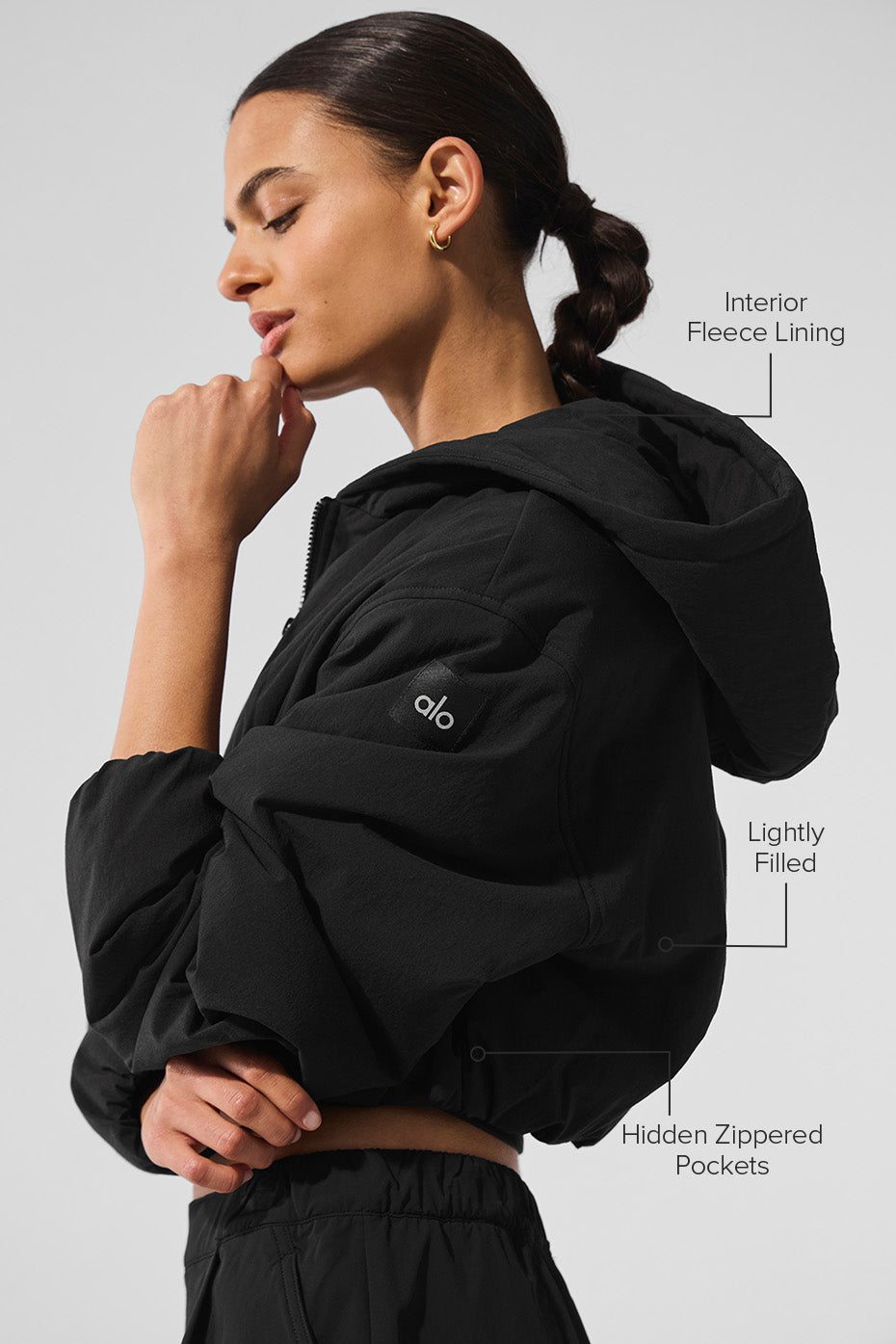 Cropped Mountain Peak Full-Zip Hoodie - Black - Image 2