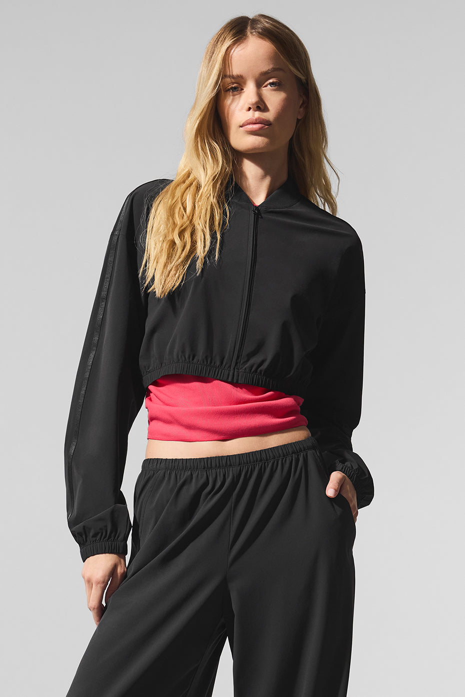 Cropped Breezy Full-Zip Cover Up - Black - Image 4