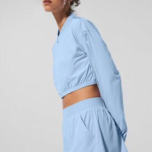 Cropped Breezy Full-Zip Cover Up - Seashell Blue