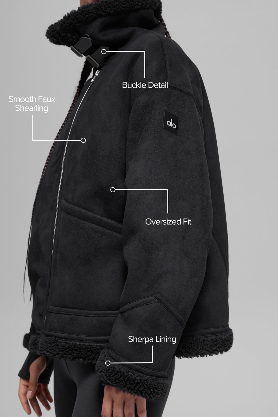 Faux Shearling Grand Jacket - Black - Image 2