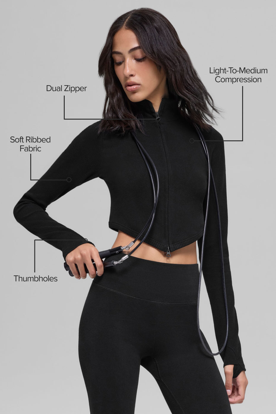 Seamless Two Tone Rib Jacket - Black - Image 2