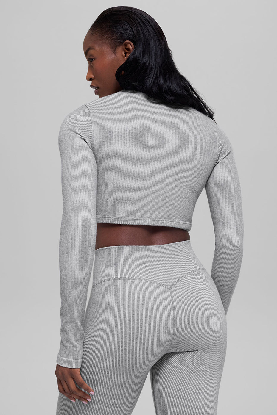 Seamless Two Tone Rib Jacket - Light Misty Grey Heather - Image 3