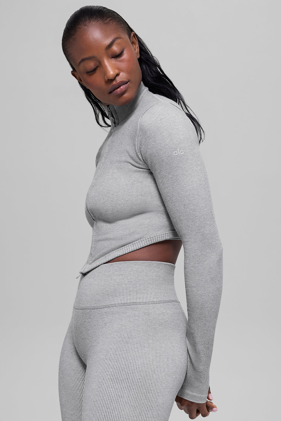 Seamless Two Tone Rib Jacket - Light Misty Grey Heather - Image 4