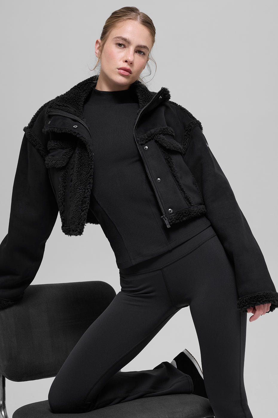 Faux Shearling Snowfall Cropped Jacket - Black - Image 4