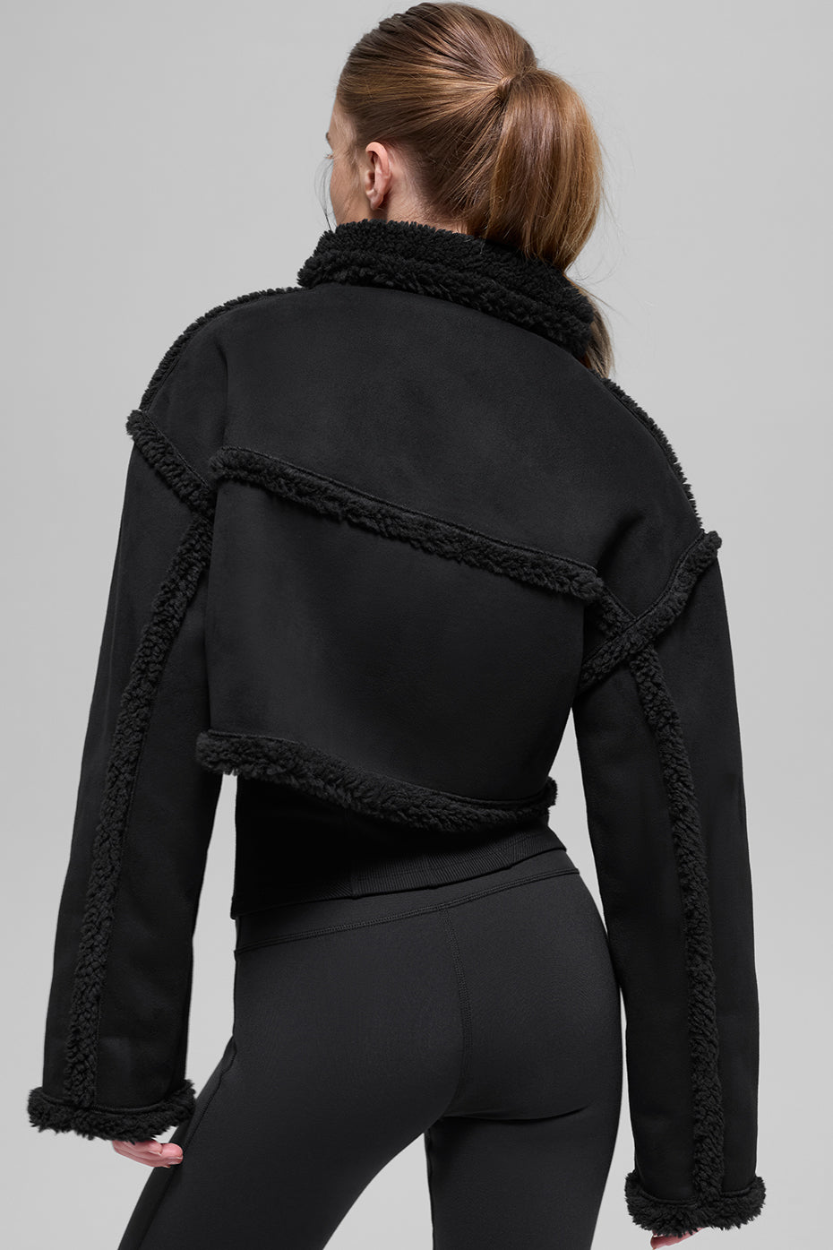 Faux Shearling Snowfall Cropped Jacket - Black - Image 3