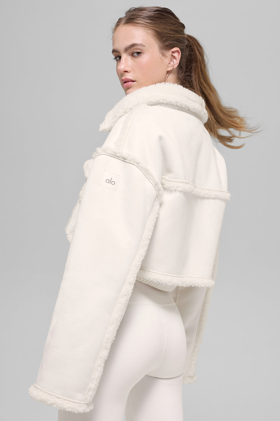 Faux Shearling Snowfall Cropped Jacket - Ivory - Image 4