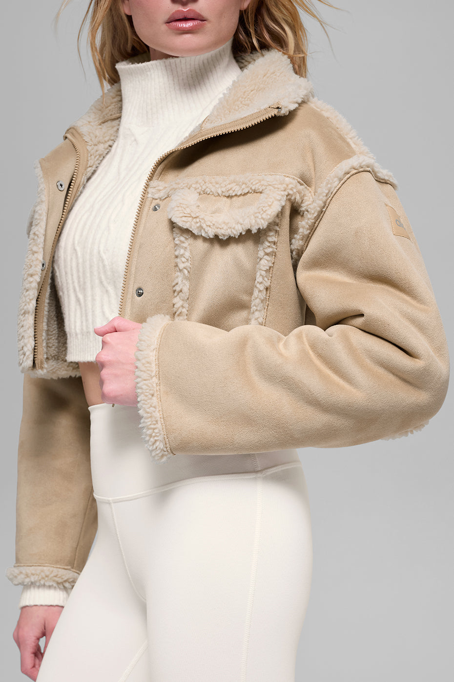 Faux Shearling Snowfall Cropped Jacket - Woodland Tan - Image 3
