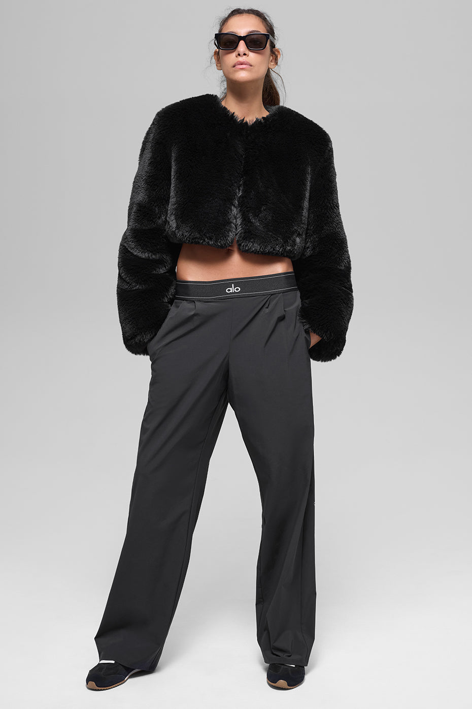 Faux Fur Chic Cropped Jacket - Black - Image 6
