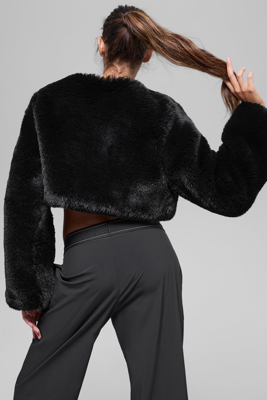 Faux Fur Chic Cropped Jacket - Black - Image 4