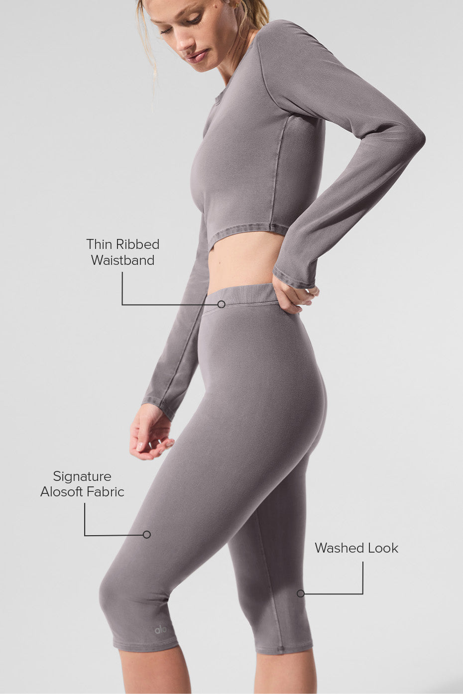 Washed Alosoft High-Waist Iconic 90's Capri - Cool Grey Wash - Image 2