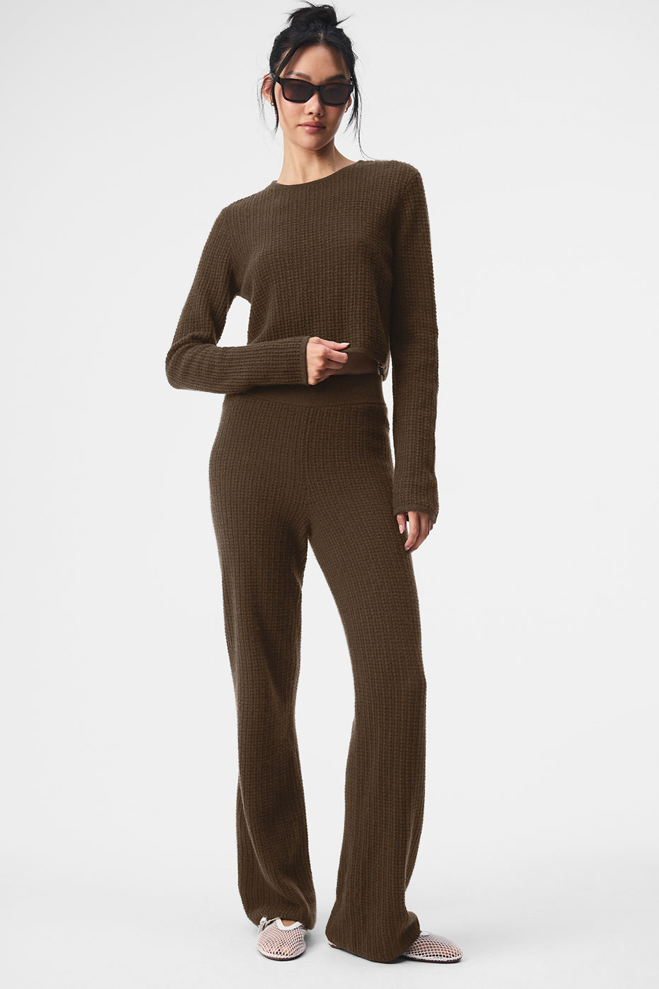 Cashmere High-Waist Plush Waffle Pant - Espresso - Image 5
