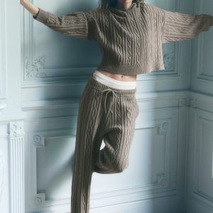 Cable Knit Winter Bliss Pant - Light Cocoa