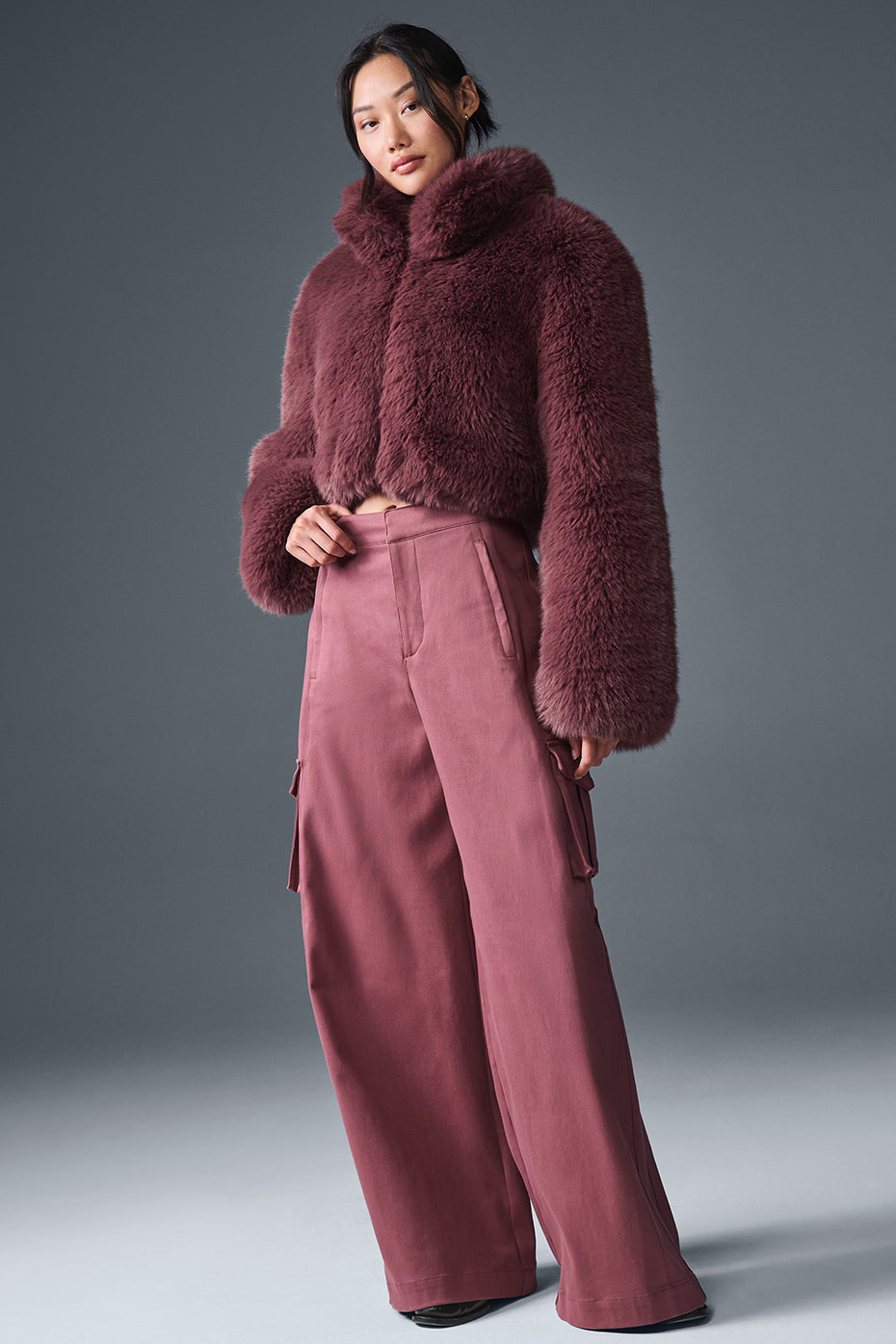 Show Off Cargo Wide Leg Trouser (Long) - Burgundy Truffle - Image 5