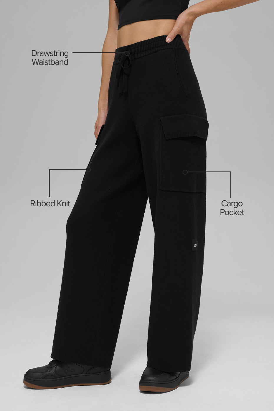 Scholar Knit High-Waist Cargo Pant - Black - Image 2