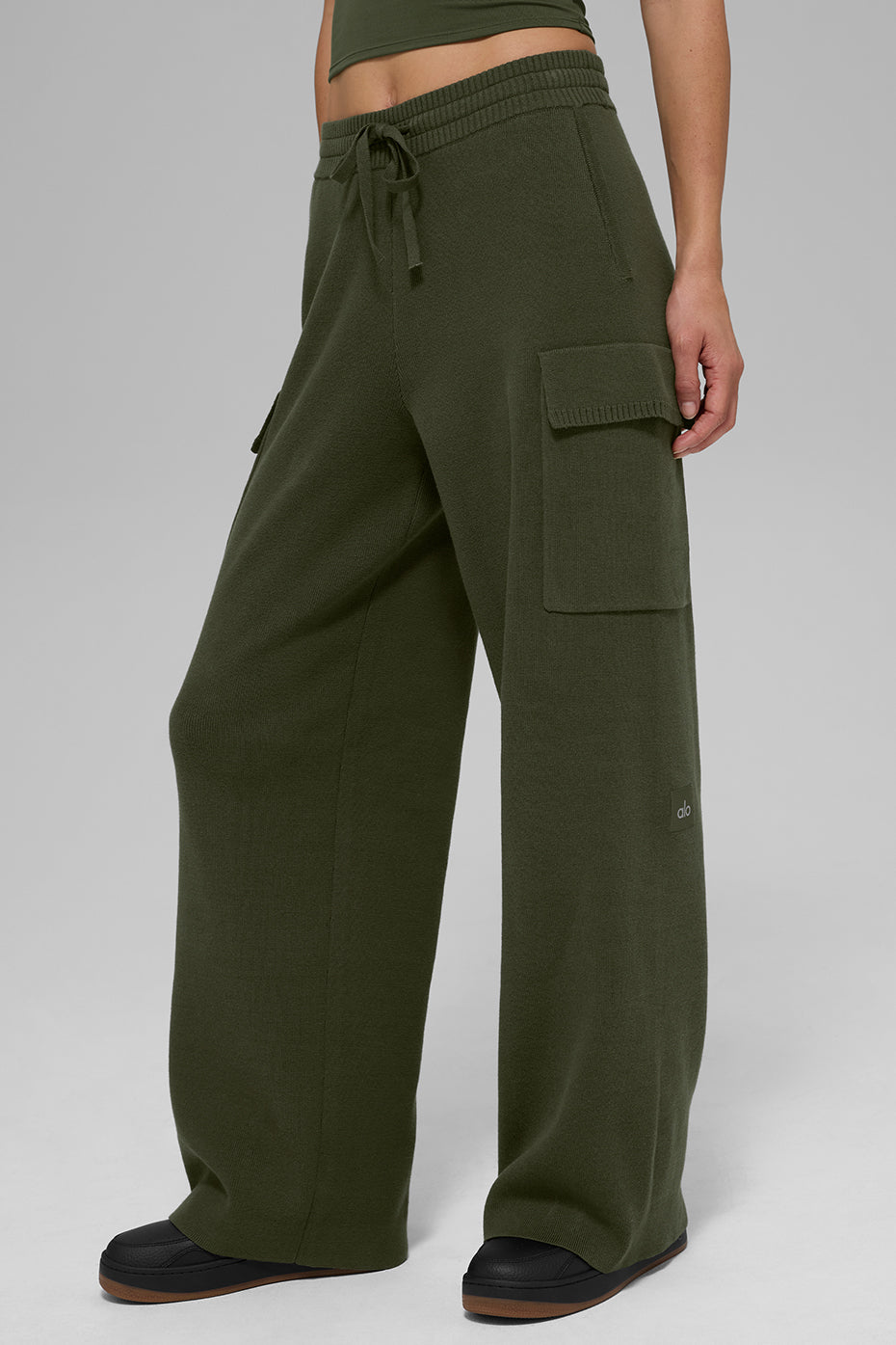 Scholar Knit High-Waist Cargo Pant - Green Olive - Image 2