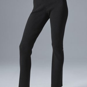Denim Knit High-Waist Flare Pant - Black/Anthracite