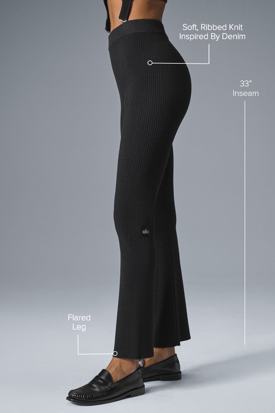 Denim Knit High-Waist Flare Pant - Black/Anthracite - Image 2