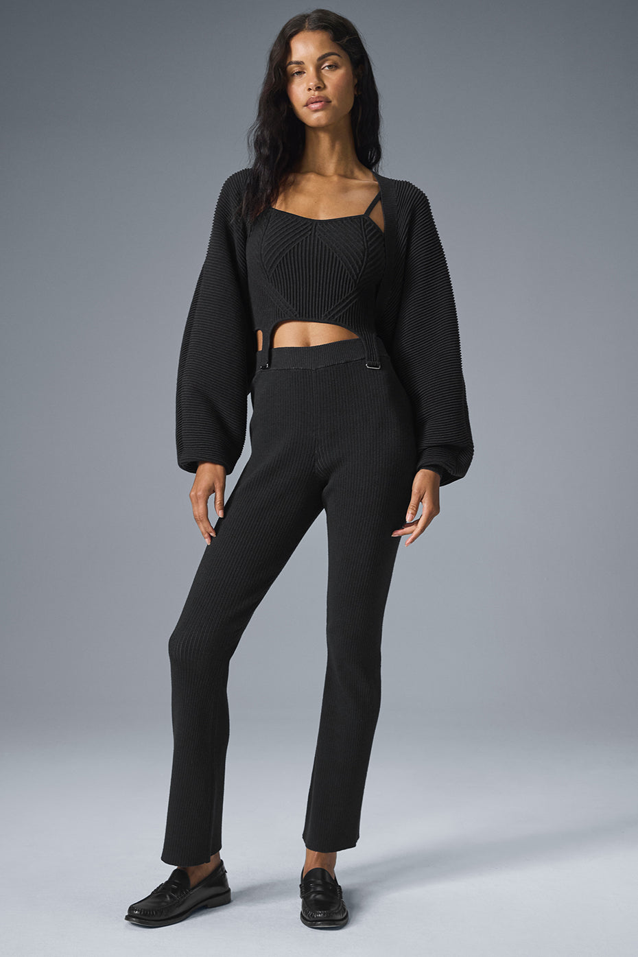 Denim Knit High-Waist Flare Pant - Black/Anthracite - Image 5