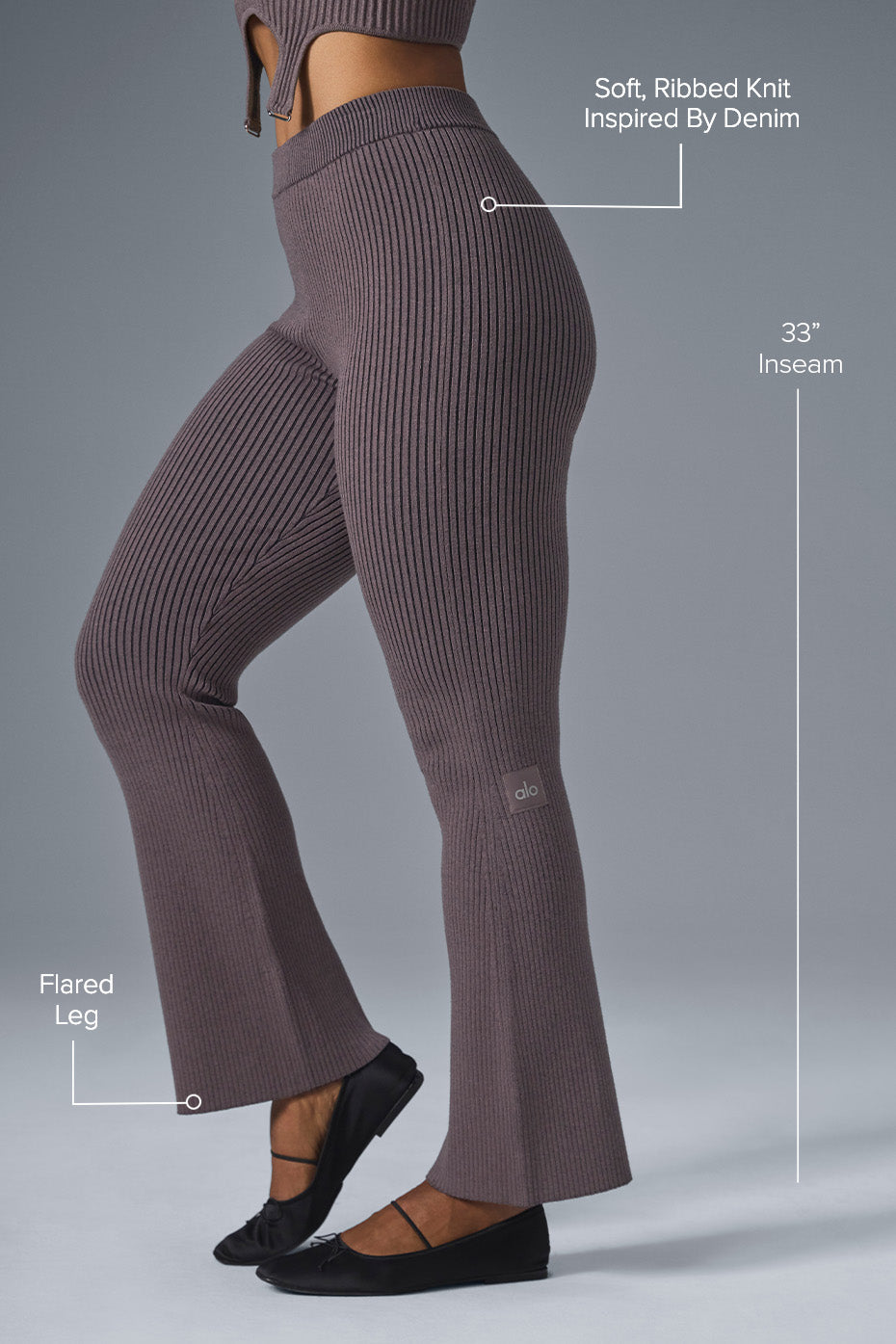 Denim Knit High-Waist Flare Pant - Raisinette/Black - Image 2